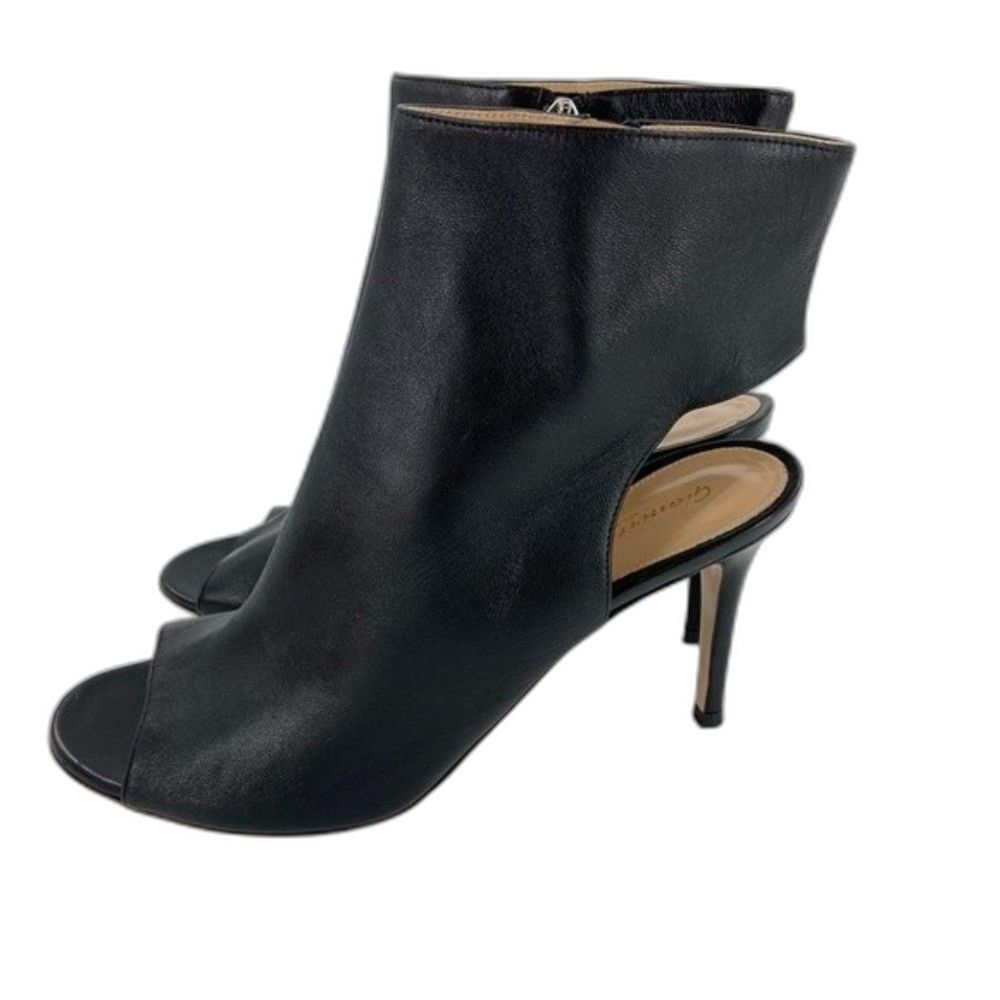 Gianvito Rossi Peep Toe Cut Out Heel Leather Ankle Booties Black 39.5 US 9.5 NEW